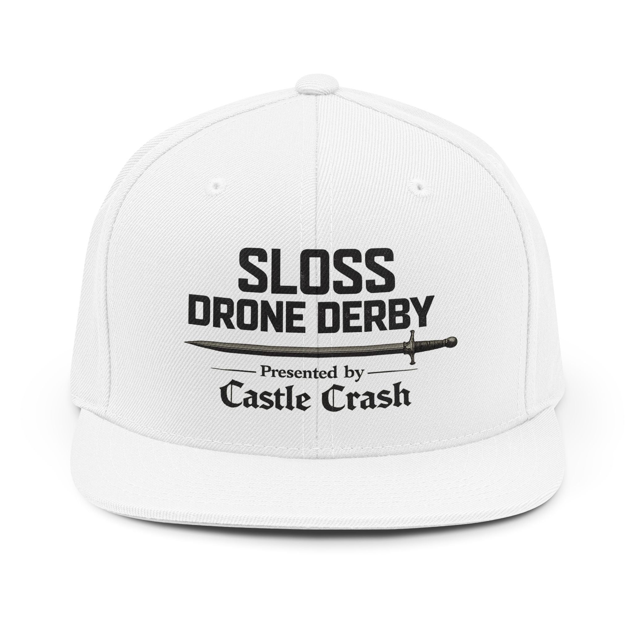 Sloss Drone Derby Snapback Hat — "Presented by Castle Crash" Embroidered Cap - Black Logo
